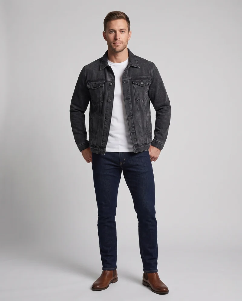 Herren Denimjacke im Vintage-Trucker-Cut mit Stonewash‑Effekt und Brusttaschen Nord Taschen