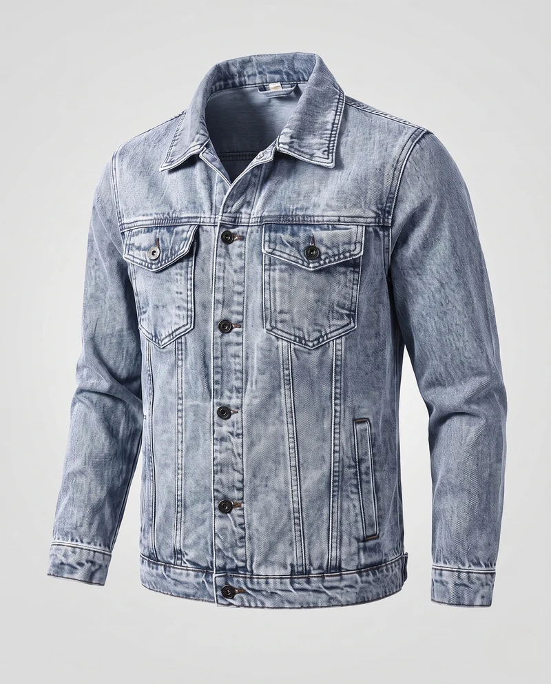 Herren Denimjacke im Vintage-Trucker-Cut mit Stonewash‑Effekt und Brusttaschen Nord Taschen