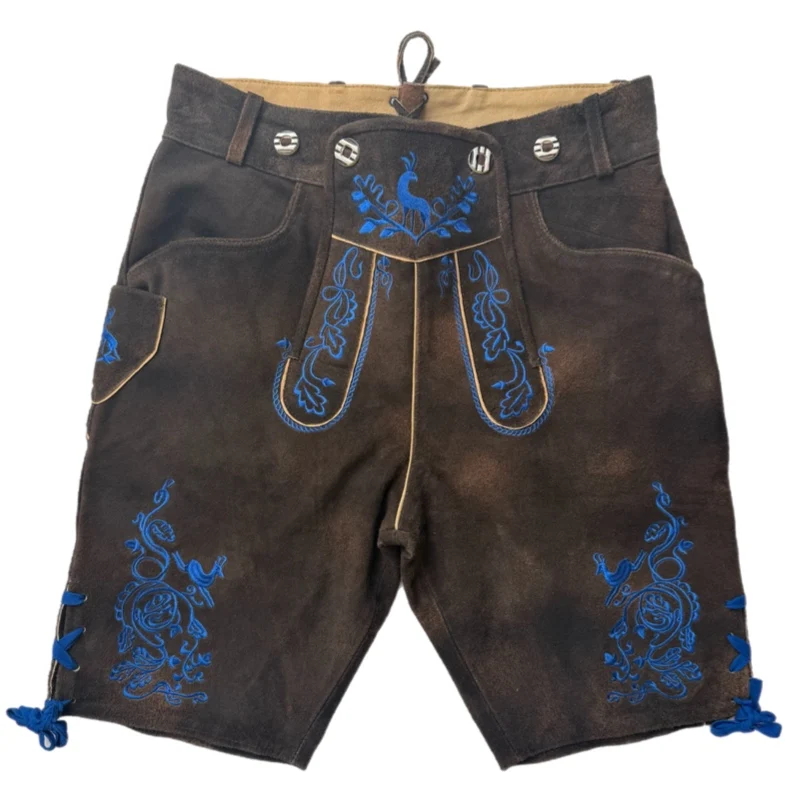 Lederhose Hirsch Royal Blau Mokka