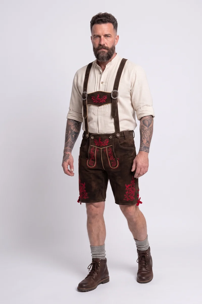Lederhose Hirsch Royal Rot Mokka