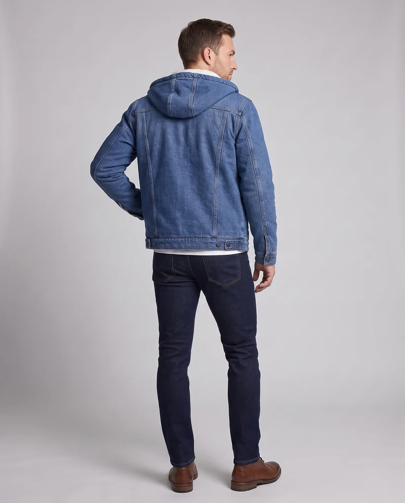 Herren Gefütterte Denim‑Truckerjacke mit Teddyfutter und angesetzter Kapuze Nord Taschen