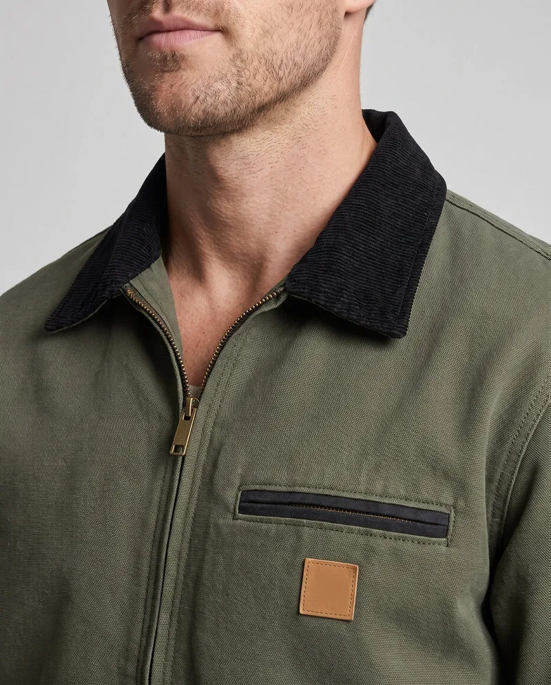 Herren Gefütterte Canvas-Workerjacke mit Cordkragen und Reißverschluss Nord Taschen