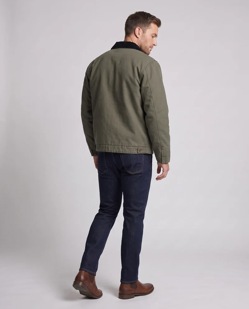 Herren Gefütterte Canvas-Workerjacke mit Cordkragen und Reißverschluss Nord Taschen