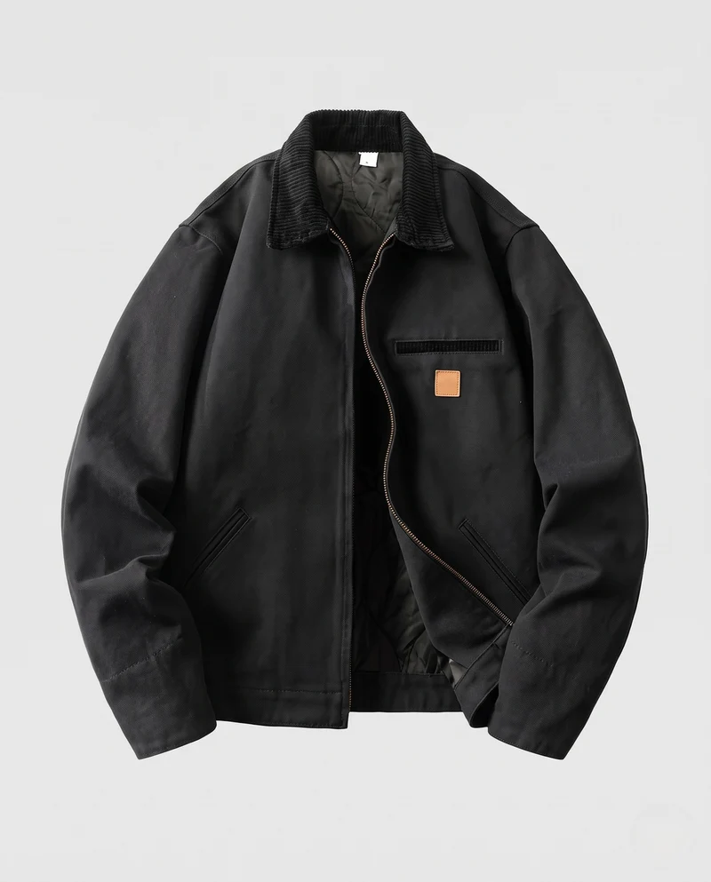 Herren Gefütterte Canvas-Workerjacke mit Cordkragen und Reißverschluss Nord Taschen