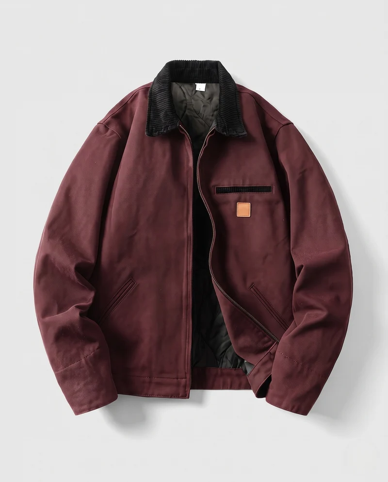 Herren Gefütterte Canvas-Workerjacke mit Cordkragen und Reißverschluss Nord Taschen