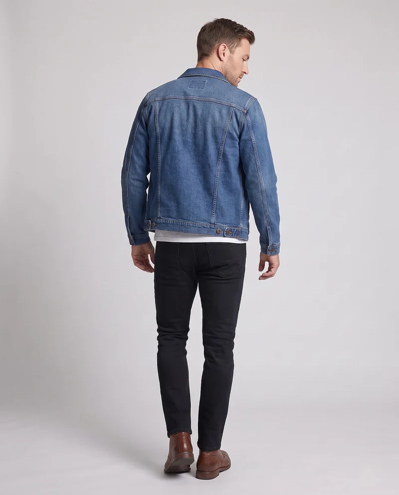 Herren Figurbetonte Denimjacke mit Used-Effekt und Brusttaschen Nord Taschen
