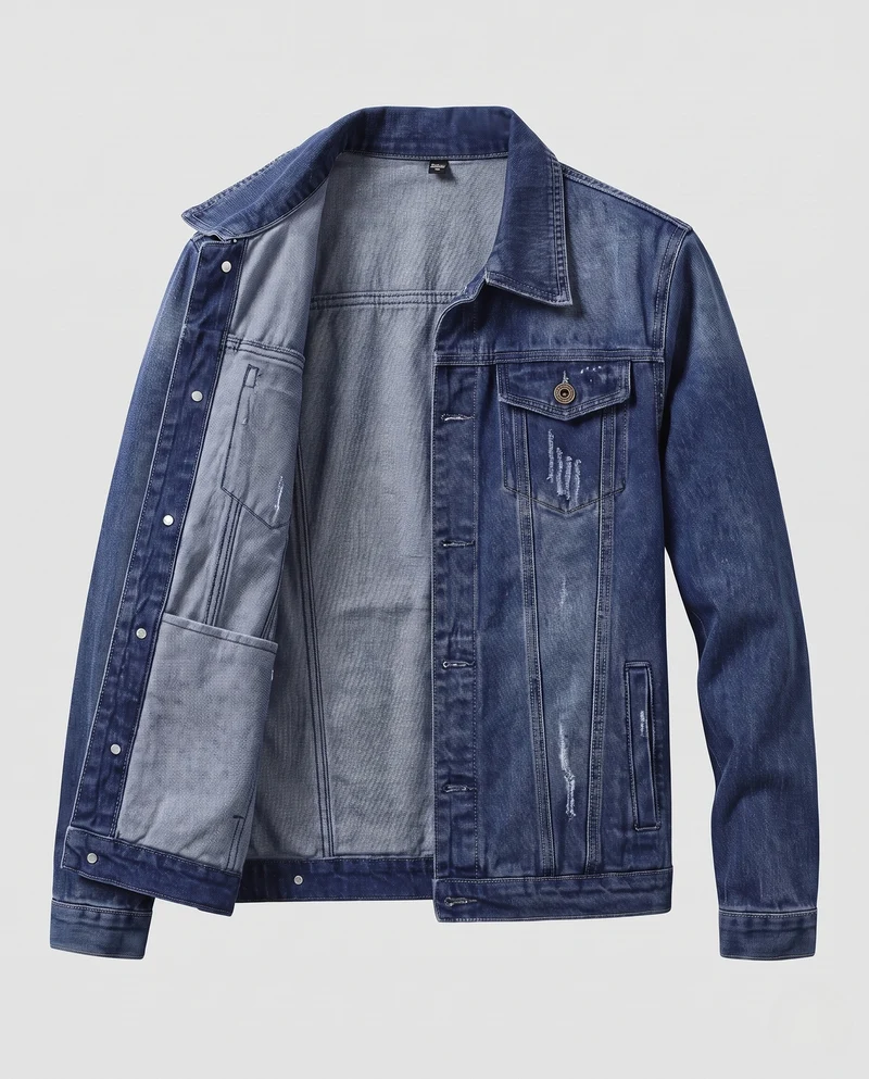Herren Figurbetonte Denimjacke mit Used-Effekt und Brusttaschen Nord Taschen