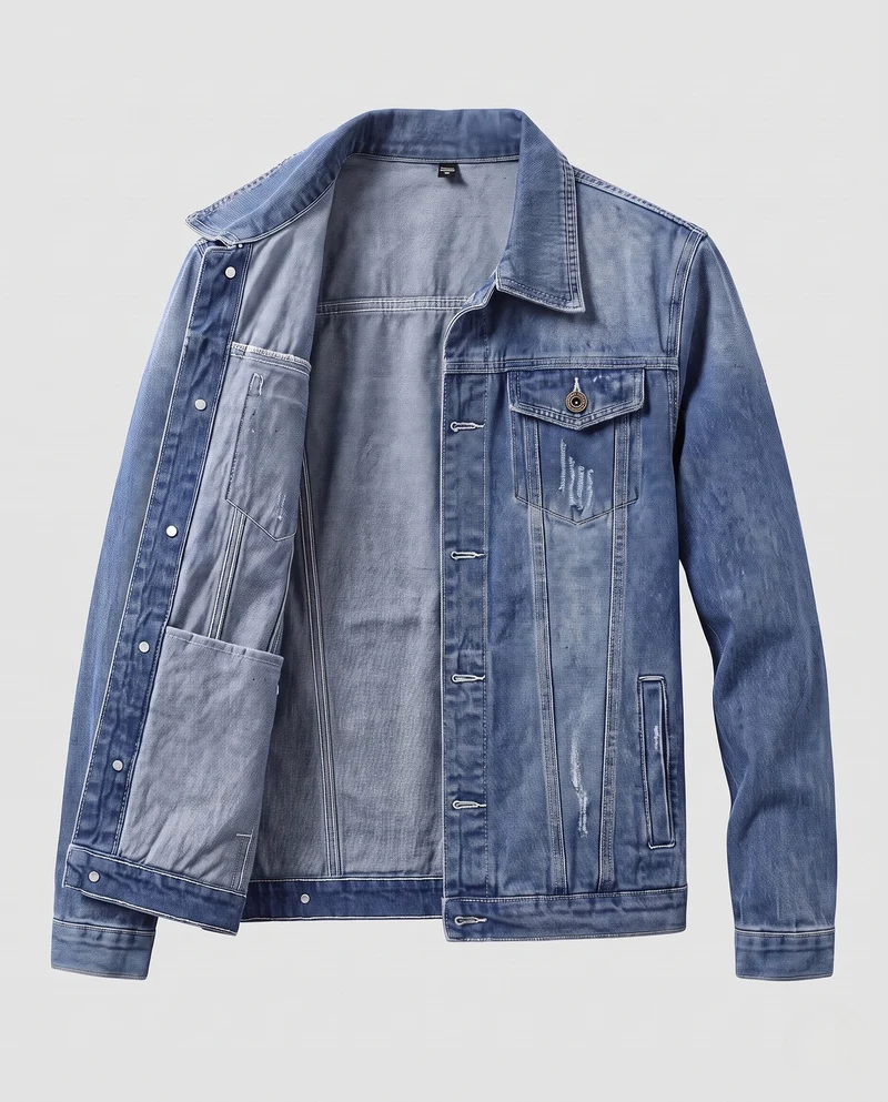 Herren Figurbetonte Denimjacke mit Used-Effekt und Brusttaschen Nord Taschen