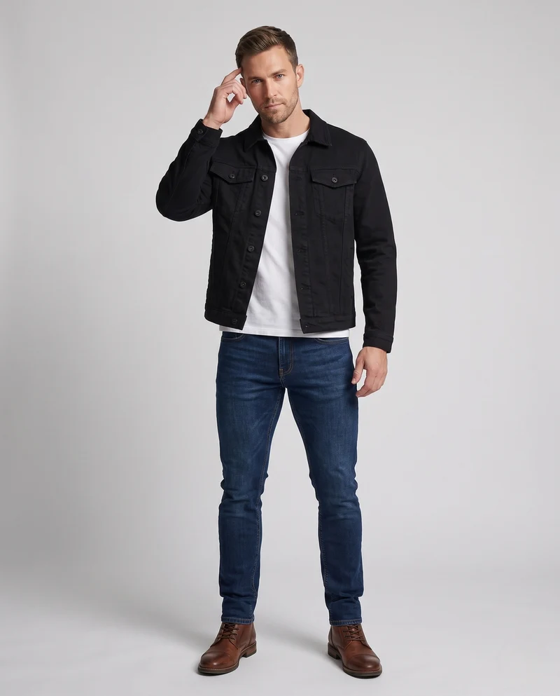 Herren Denimjacke im klassischen Trucker‑Schnitt mit Baumwollmischung und gerade geschnittenem Saum Nord Taschen