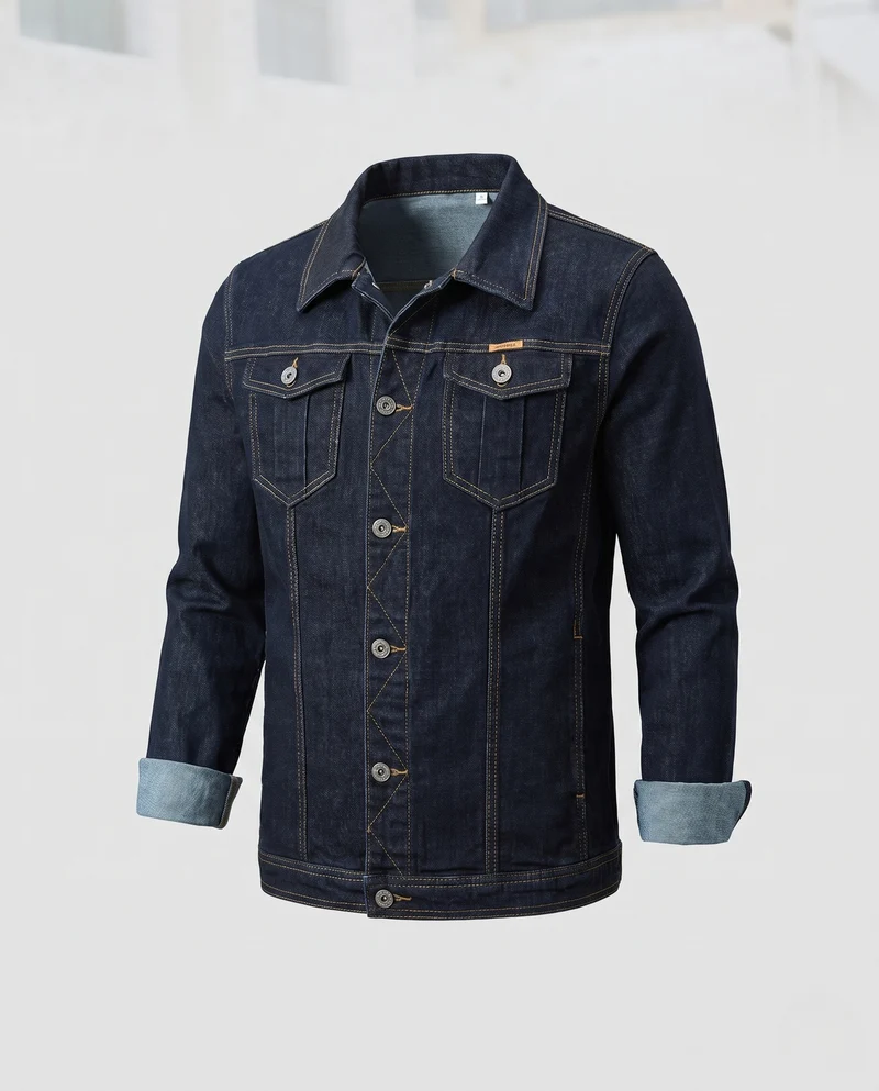 Herren Denim-Workerjacke mit verstärkten Nähten, Brustklappen und geradem Schnitt Nord Taschen