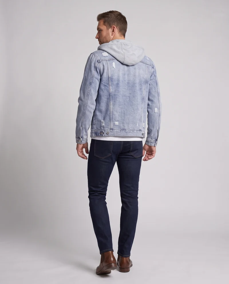 Herren Denim-Workerjacke mit abnehmbarer Jersey-Kapuze, leichtem Destroyed‑Effekt und Regular-Fit Nord Taschen