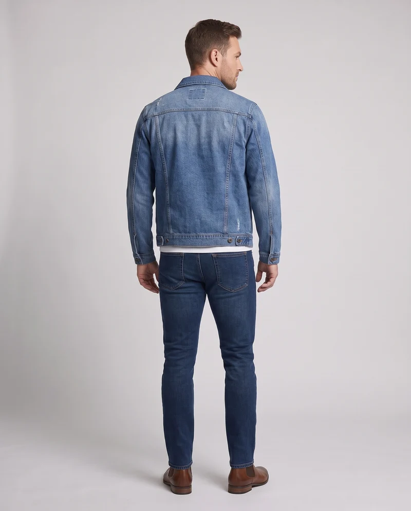 Herren Denim-Truckerjacke mit leichter Used-Optik und geradem Schnitt Nord Taschen