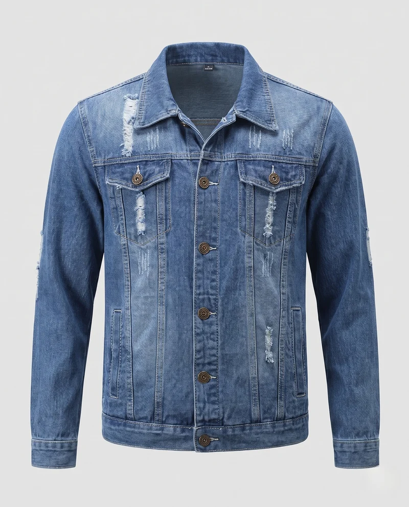 Herren Denim-Truckerjacke mit leichter Used-Optik und geradem Schnitt Nord Taschen