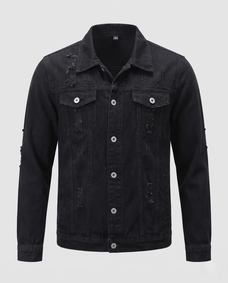 Herren Denim-Truckerjacke mit leichter Used-Optik und geradem Schnitt Nord Taschen