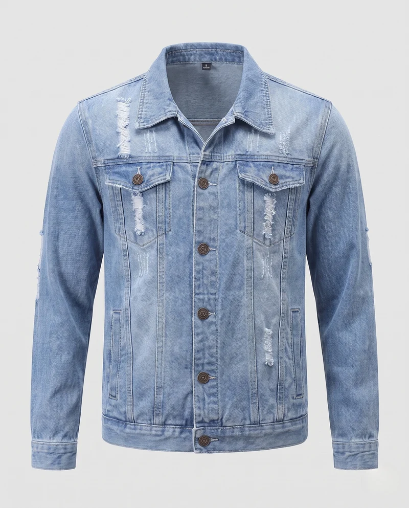 Herren Denim-Truckerjacke mit leichter Used-Optik und geradem Schnitt Nord Taschen