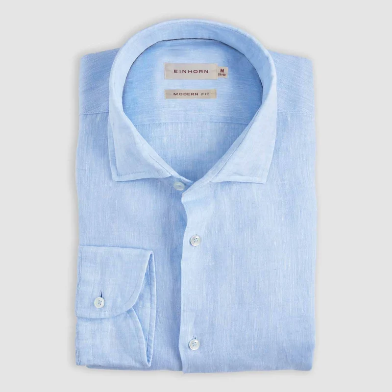 Modern Fit Leinenhemd Hellblau