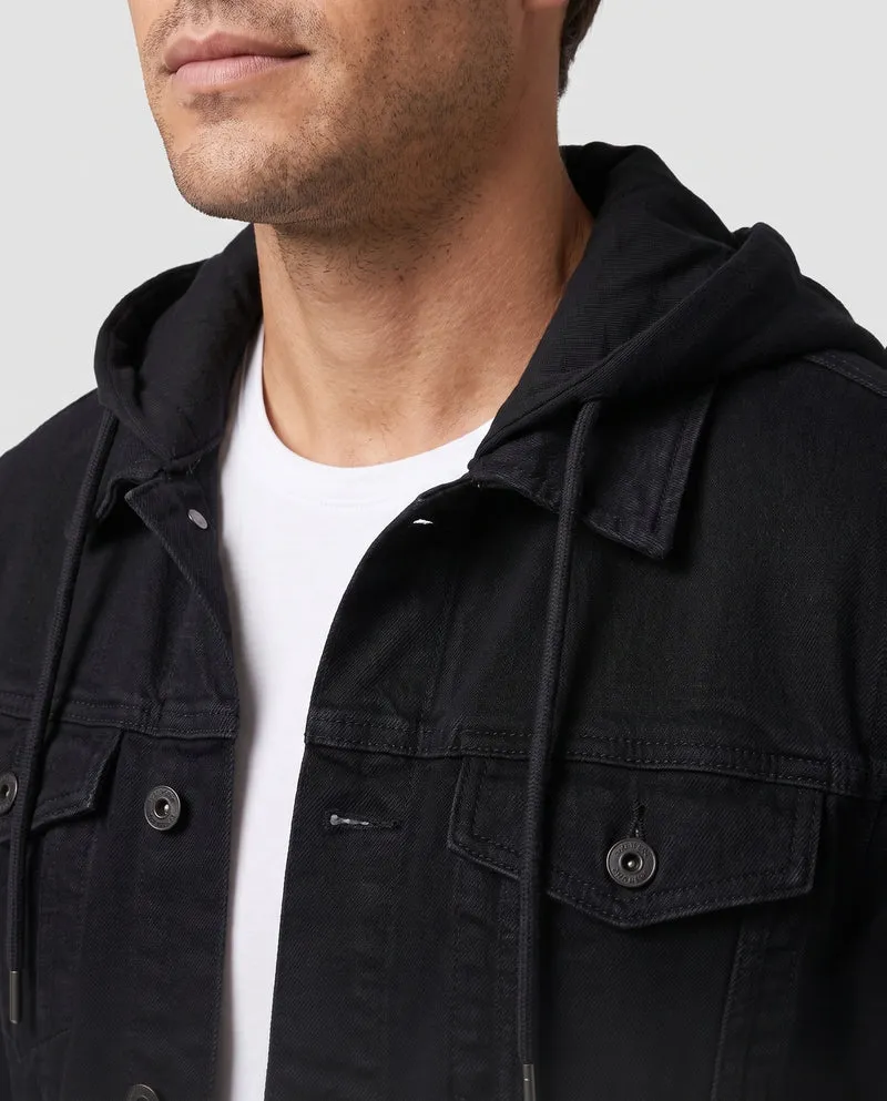 Herren Denim-Truckerjacke mit abnehmbarer Jersey-Kapuze und geradem Schnitt Nord Taschen