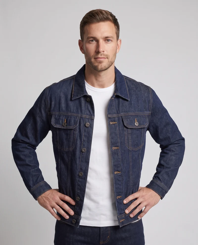 Herren Denim-Truckerjacke im lockeren Schnitt aus Baumwollmix mit Brusttaschen Nord Taschen
