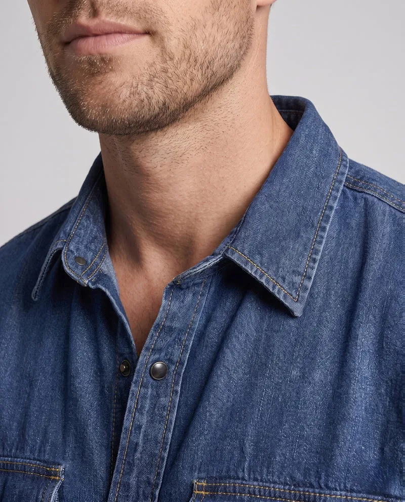 Herren Denim-Hemd im Overshirt-Look mit Brustklappen, Kontrastnähten und geradem Schnitt Nord Taschen