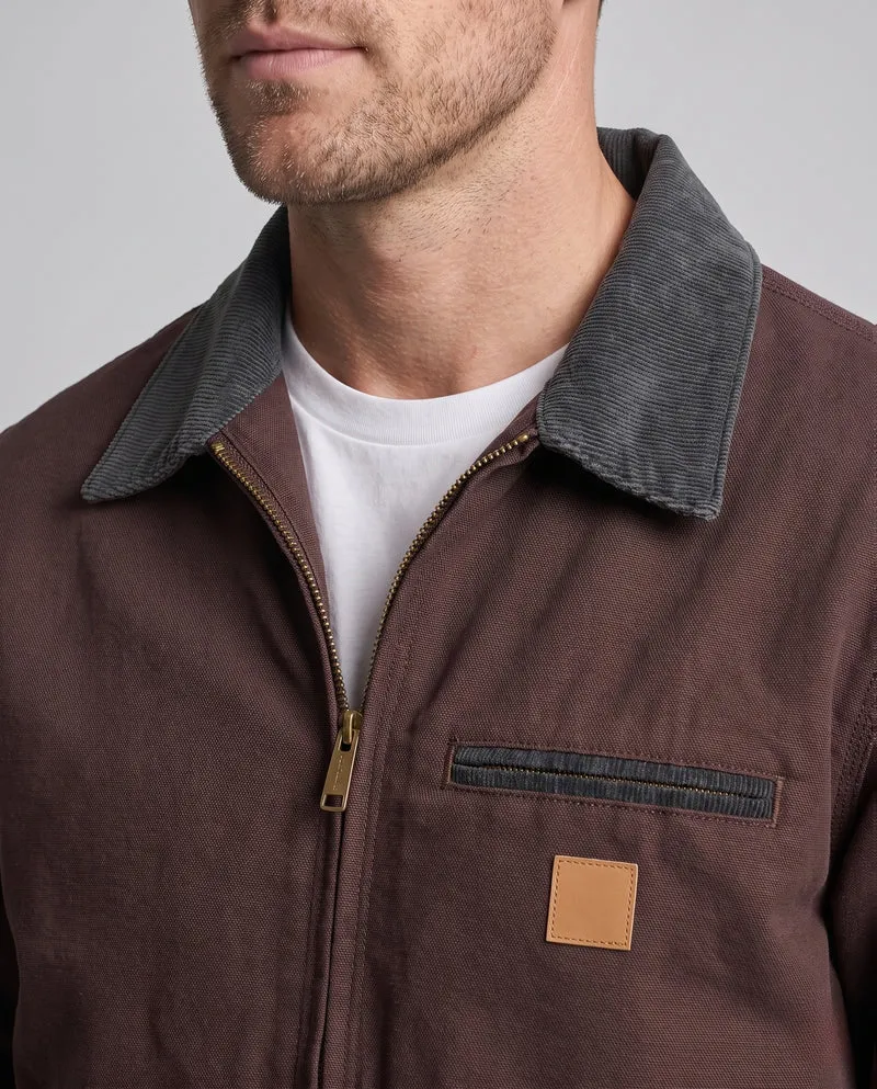 Herren Cordkragen-Canvasjacke mit Reißverschluss, Cordmanschetten und aufgesetzter Brustpatte Nord Taschen