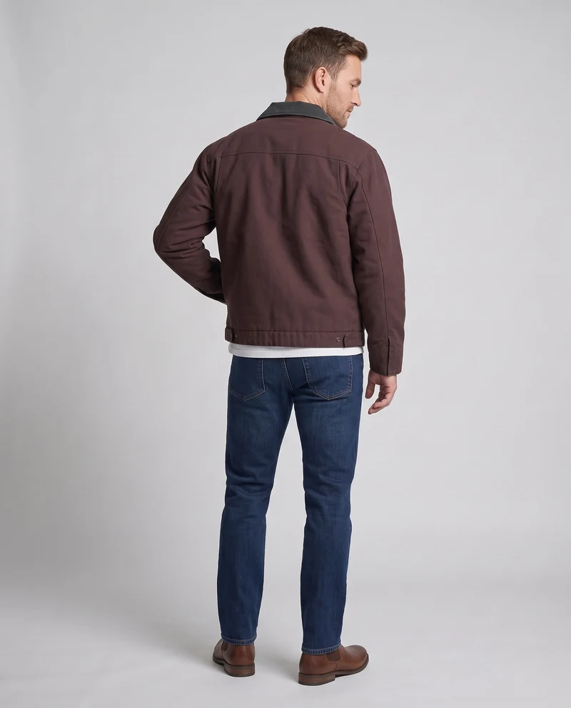 Herren Cordkragen-Canvasjacke mit Reißverschluss, Cordmanschetten und aufgesetzter Brustpatte Nord Taschen