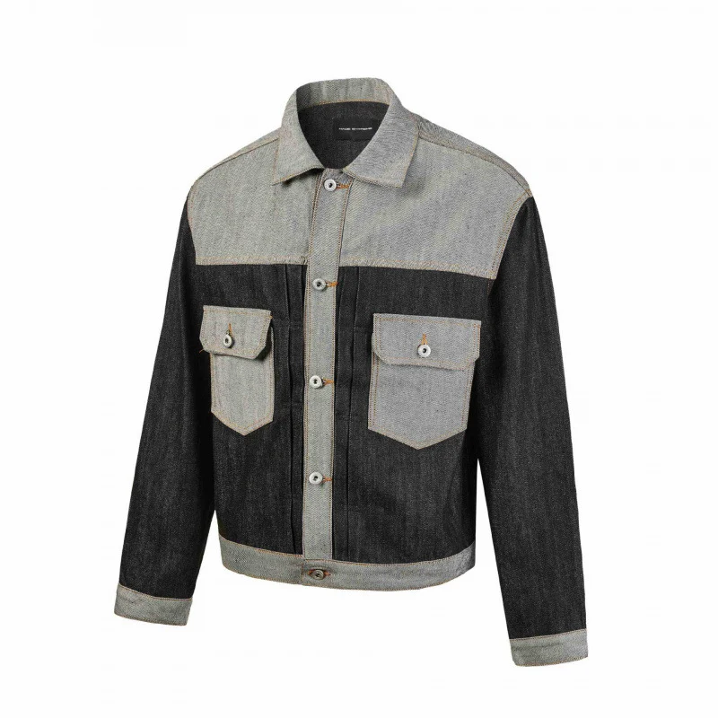Herren Kurz geschnittene Patchwork-Denimjacke mit aufgesetzten Pattentaschen und konstruktiver Nahtführung Nord Taschen