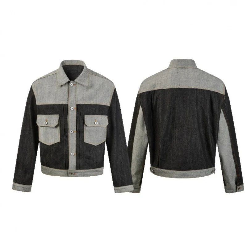Herren Kurz geschnittene Patchwork-Denimjacke mit aufgesetzten Pattentaschen und konstruktiver Nahtführung Nord Taschen