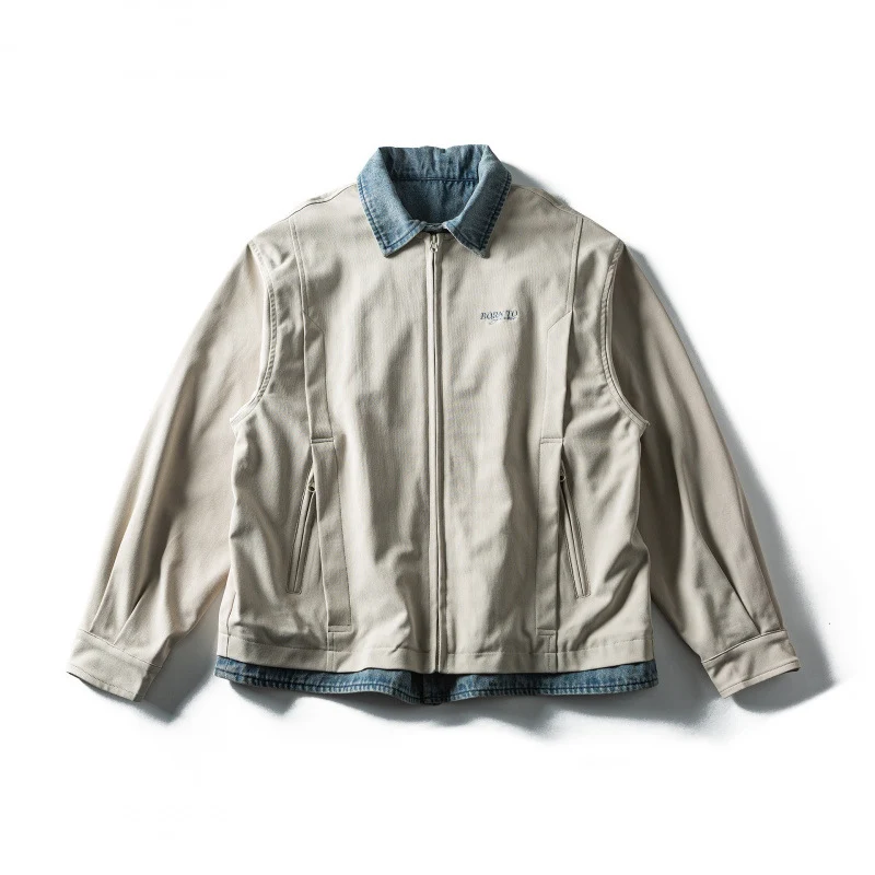 Herren Kurz geschnittene Layered‑Optik Blousonjacke mit Jeanskragen Nord Taschen
