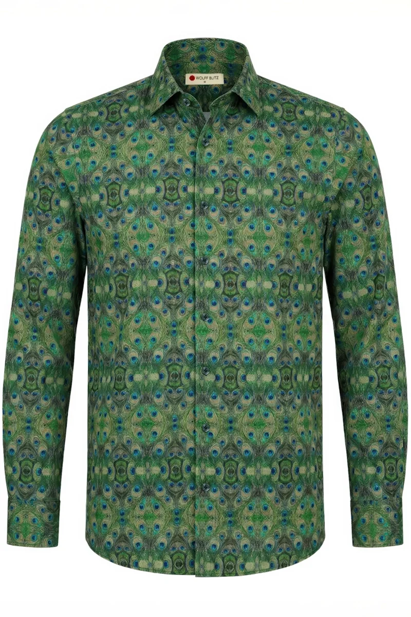 Proud Peacock Printed Long Sleeve Shirt for Men