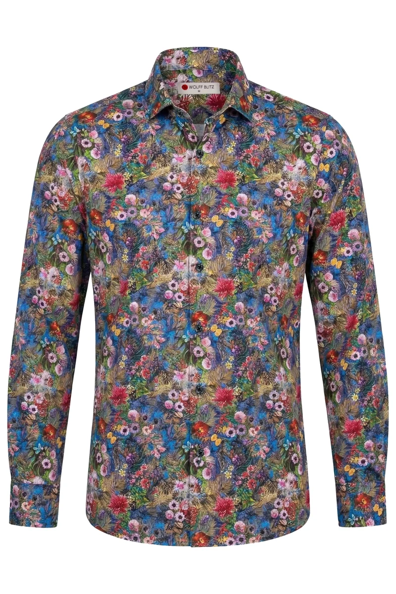 Flower Garden Printed Long Sleeve Shirt for Men