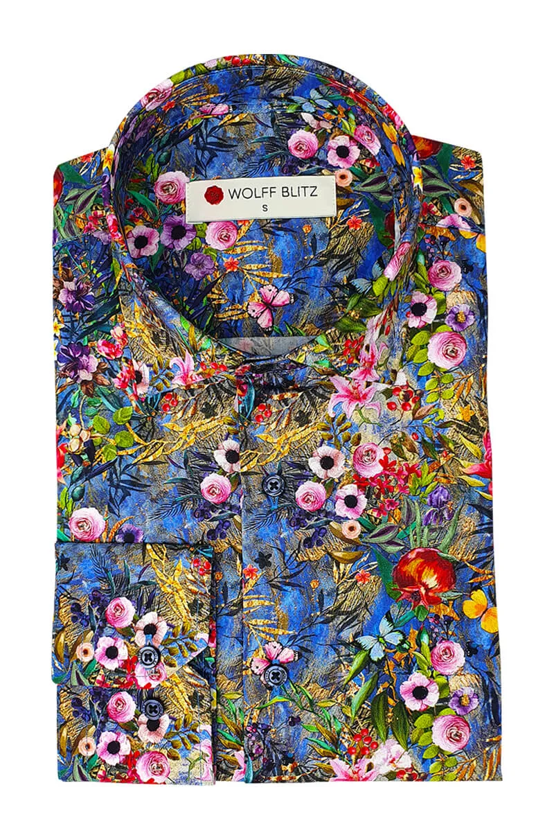 Flower Garden Printed Long Sleeve Shirt for Men