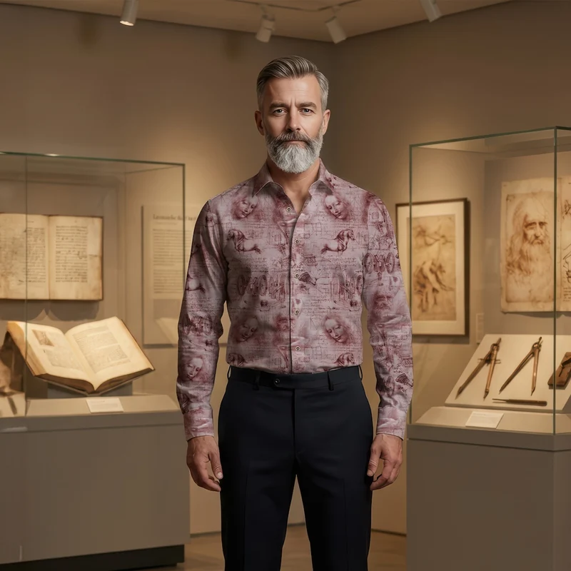 Leonardo Da Vinci Collage inspired Long Sleeve Men's Shirt