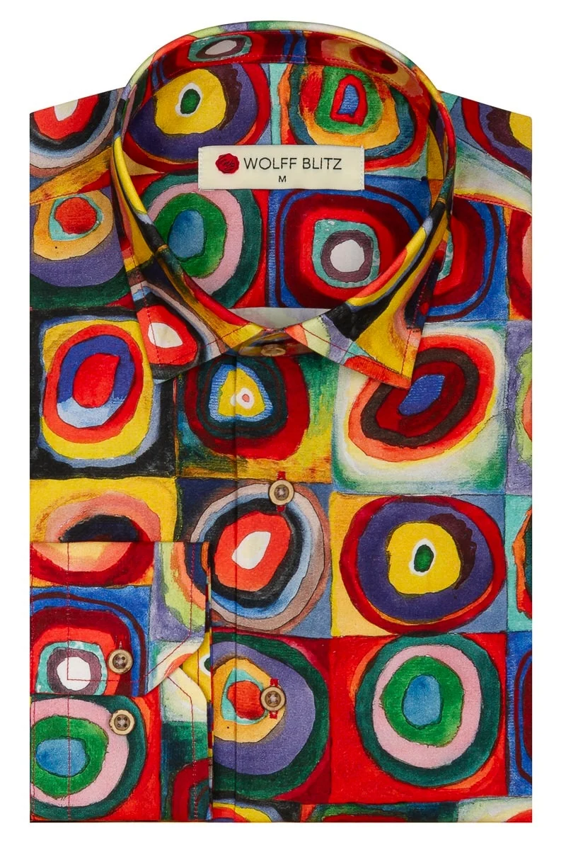 Squares with Circles Kandinsky Inspired Long Sleeve Men's Shirt