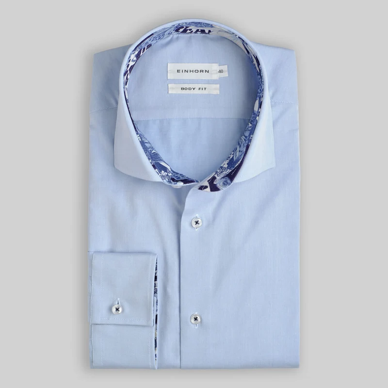 Hemd Body Fit Twill Non Iron Hellblau mit Kontrast