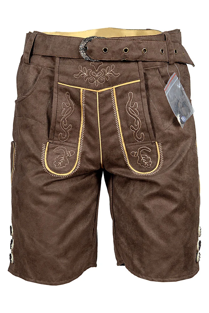 2310 Herren kurze Lederhose Polyester Lederhose mit Gürtel Trachten Lederhose Oktoberfest Lederhosen