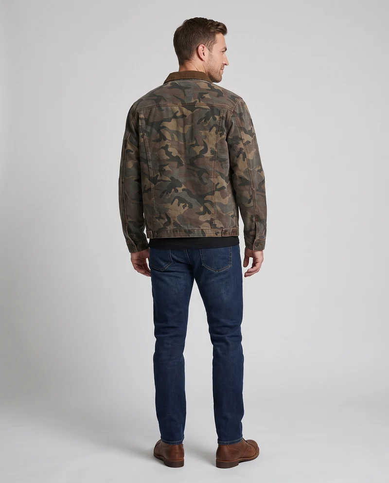 Herren Camouflage-Denimjacke im Utility‑Stil mit Reißverschluss und verstellbarem Saum Nord Taschen