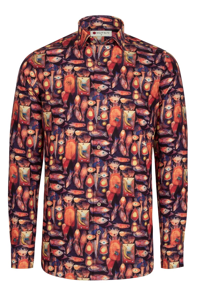 Magic Fish Paul Klee Print Long Sleeve Shirt for Men