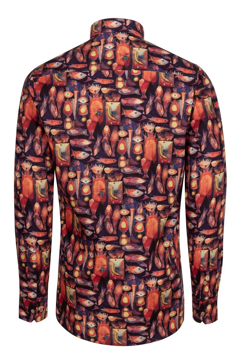 Magic Fish Paul Klee Print Long Sleeve Shirt for Men