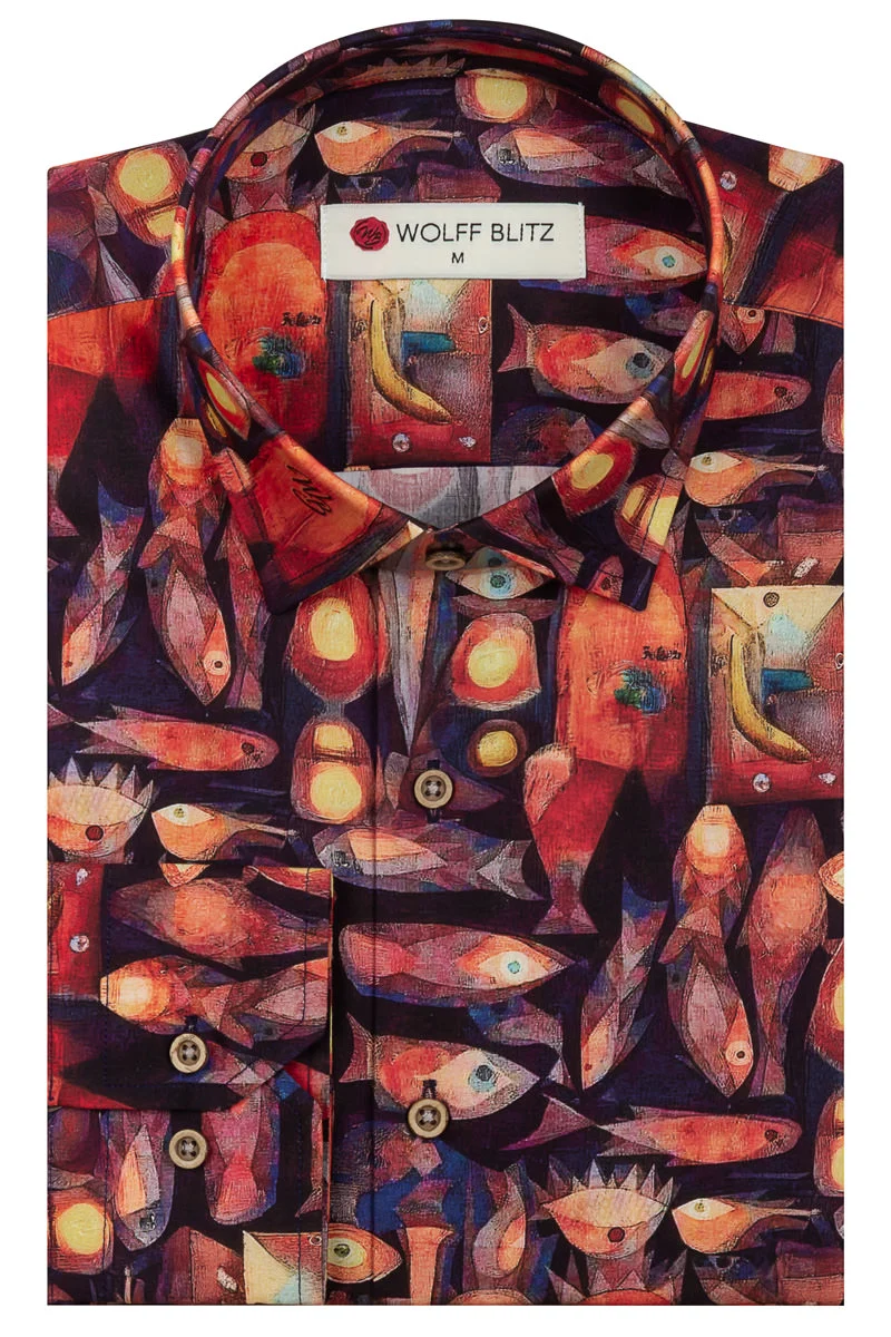 Magic Fish Paul Klee Print Long Sleeve Shirt for Men