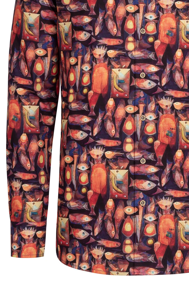 Magic Fish Paul Klee Print Long Sleeve Shirt for Men