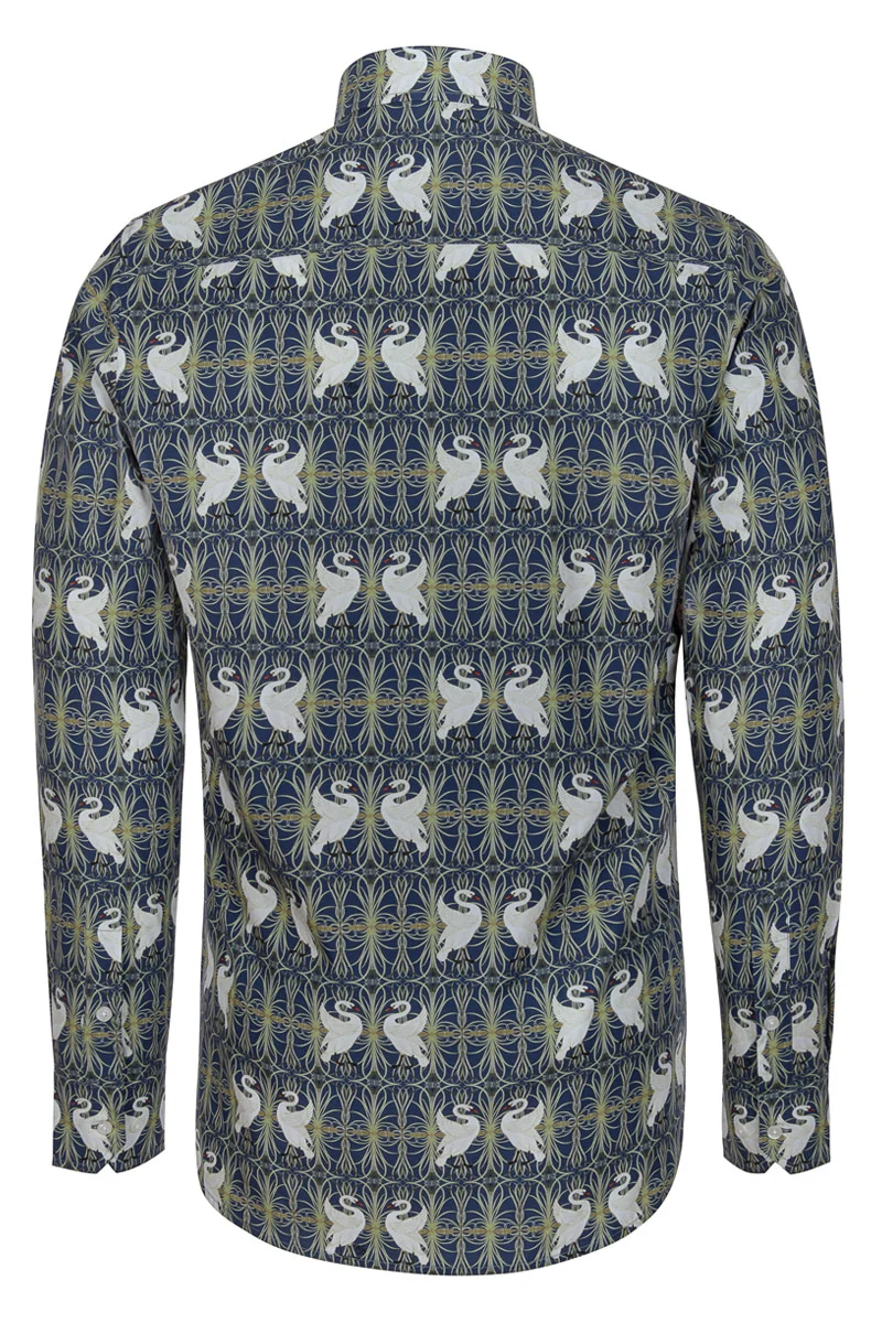 Swan, Rush and Iris Walter Crane Print Long Sleeve Shirt for Men