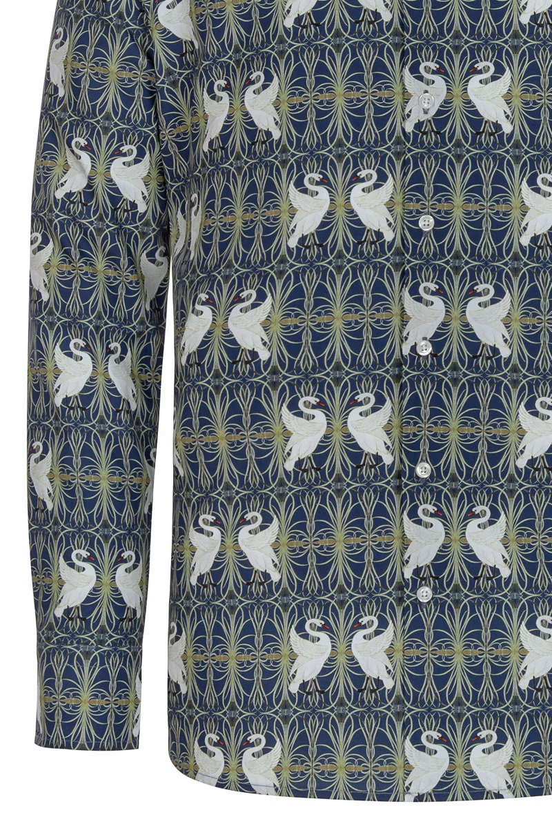 Swan, Rush and Iris Walter Crane Print Long Sleeve Shirt for Men