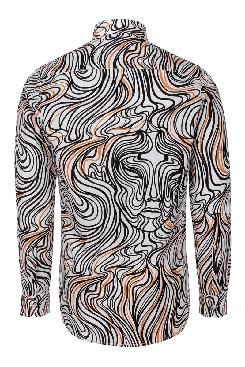 Lines of Expression Print Long Sleeve Shirt for Men