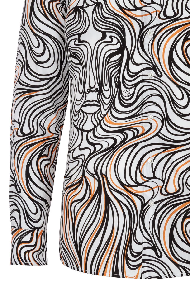 Lines of Expression Print Long Sleeve Shirt for Men