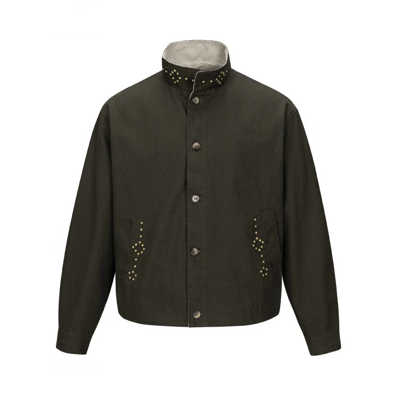 Herren Kurz geschnittene kastige Canvas‑Jacke mit Nietenbesatz und Stehkragen Nord Taschen