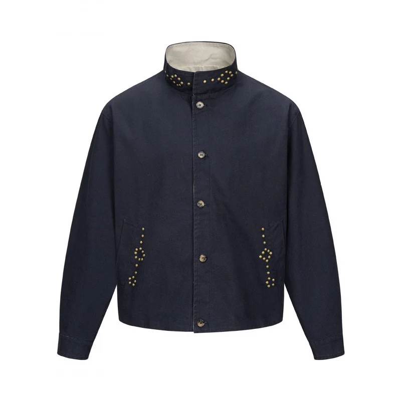 Herren Kurz geschnittene kastige Canvas‑Jacke mit Nietenbesatz und Stehkragen Nord Taschen