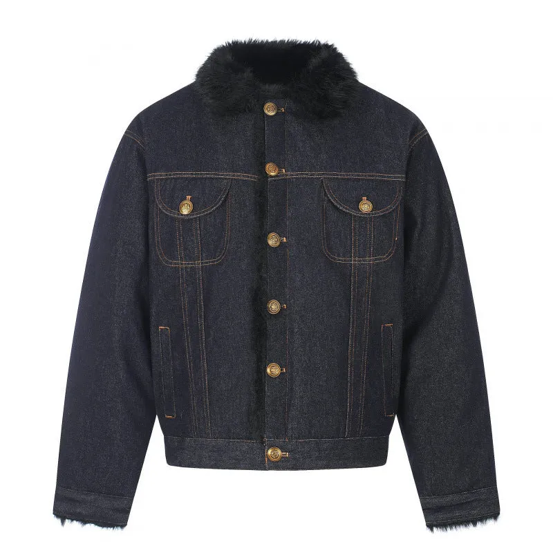 Herren Kurz geschnittene Denimjacke mit Kunstfellkragen und Teddyfutter‑Optik Nord Taschen
