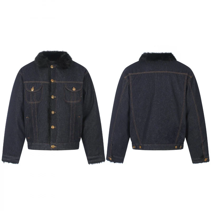 Herren Kurz geschnittene Denimjacke mit Kunstfellkragen und Teddyfutter‑Optik Nord Taschen