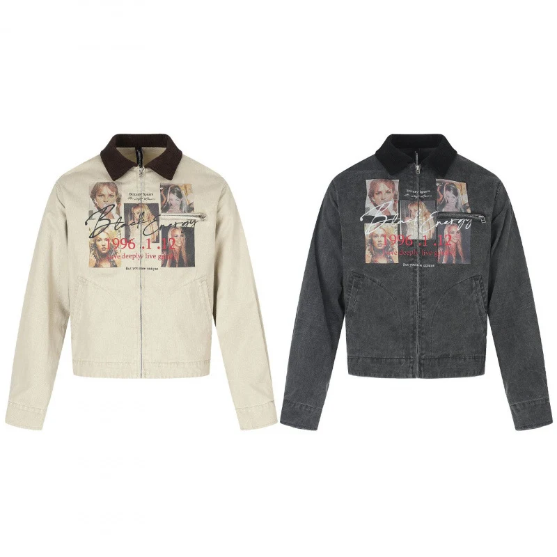 Herren Kurz geschnittene Canvas-Bomberjacke mit Cordkragen und großflächigem Fotocollage‑Print Nord Taschen
