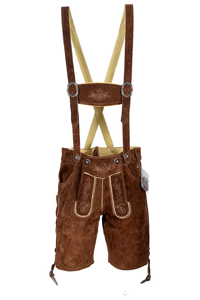 2301 Herren Trachten Lederhose Oktoberfest kurze Lederhose Dunkelbraun mit passendem Hosenträger